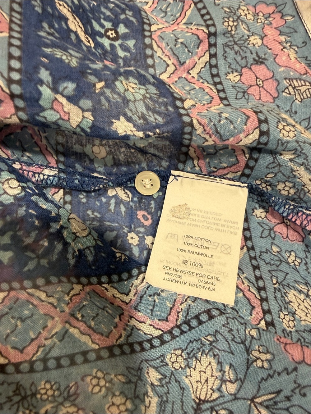 JCREW 100% Cotton Voile popover in floral block print Blue Small - Picture 12 of 14